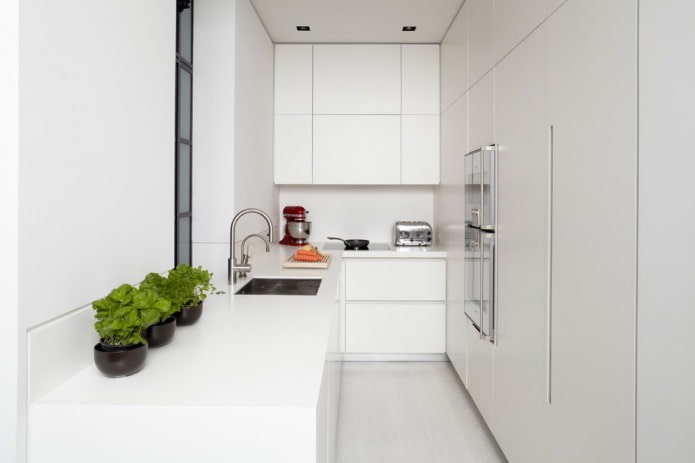 Weißes Küchenset: Merkmale der Wahl, Kombination, 70 Fotos im Innenraum