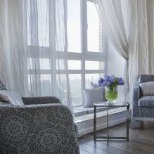 Modern tulle in the interior: photos, types, colors, combination with other curtains-11