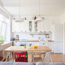 Бела кухиња са дрвеном плочом: 60 модерних фотографија и могућности дизајна-8