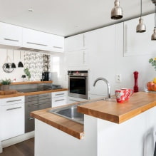 White kitchen with a wooden countertop: 60 modern photos and design options-16