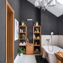 Podkrovní design koupelny: dokončovací prvky, barva, styl, výběr záclon, 65 foto-0