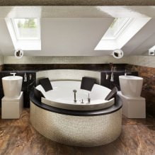 Podkrovní design koupelny: dokončovací prvky, barva, styl, výběr záclon, 65 fotografií-1