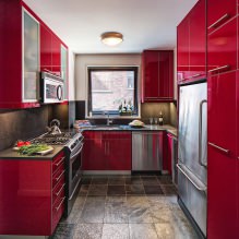 Red kitchen set: features, types, combinations, choice of style and curtains-7