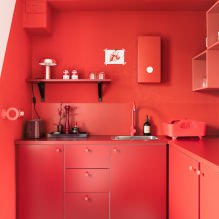 Piros konyhai szett: jellemzők, típusok, kombinációk, stílus és függöny-1