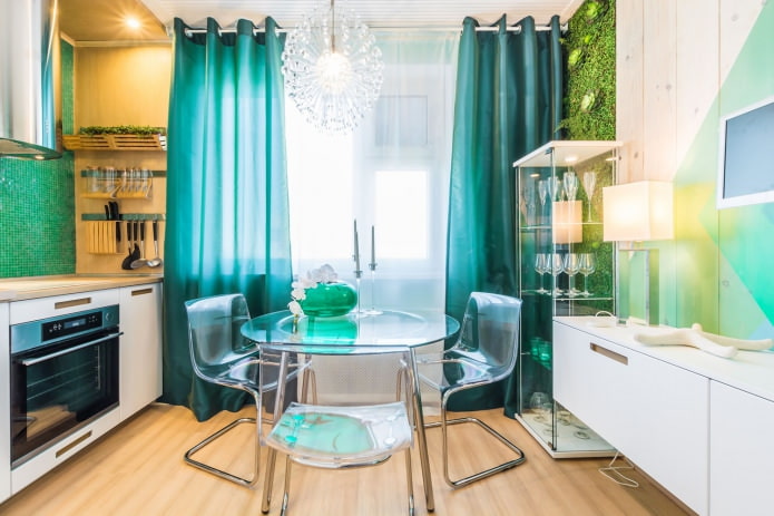 Modern turquoise curtains in the interior: features, combinations, types and design