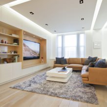 Дизајн дневне собе у светлим бојама: избор стила, боје, завршне обраде, намештаја и завеса-3