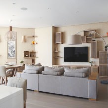 Дизајн дневне собе у светлим бојама: избор стила, боје, завршне обраде, намештаја и завеса-7