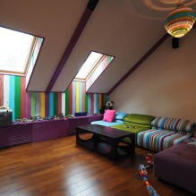 Anordnung eines Kinderzimmers im Dachgeschoss: die Wahl von Stil, Dekoration, Möbeln und Vorhängen-1