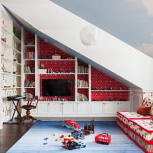 Anordnung des Kinderzimmers im Dachgeschoss: die Wahl von Stil, Dekoration, Möbeln und Vorhängen-13
