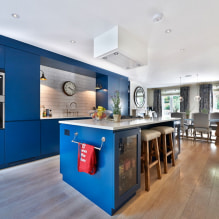Fotó a konyhai tervezésről, kék készlet-0-val