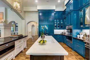 Photo of kitchen design with a blue set