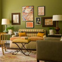 Дизајн ентеријера у маслинастој боји: комбинације, стилови, завршна обрада, намештај, акценти-14