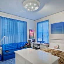 Blue ceiling in the interior: design features, types, combinations, design, photo-5