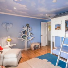 Blaue Decke im Innenraum: Designmerkmale, Typen, Kombinationen, Design, Foto-3