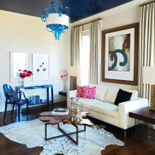 Blue ceiling in the interior: design features, types, combinations, design, photo-10