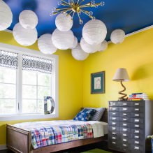 Blue ceiling in the interior: design features, types, combinations, design, photo-1