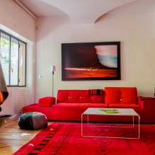Rotes Sofa im Innenraum: Typen, Design, Kombination mit Tapeten und Vorhängen-30