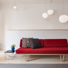 Red sofa in the interior: types, design, combination with wallpaper and curtains-24
