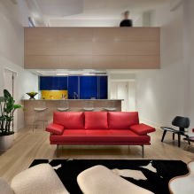 Piros kanapé a belső térben: típusok, kialakítás, tapétával és függönyökkel kombináció-4