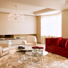 Red sofa in the interior: types, design, combination with wallpaper and curtains-16