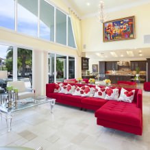 Rotes Sofa im Innenraum: Typen, Design, Kombination mit Tapeten und Vorhängen-10
