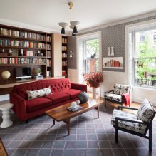 Rotes Sofa im Innenraum: Typen, Design, Kombination mit Tapeten und Vorhängen-25