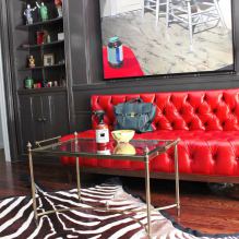 Piros kanapé a belső térben: típusok, kialakítás, tapétával és függönyökkel kombináció-3