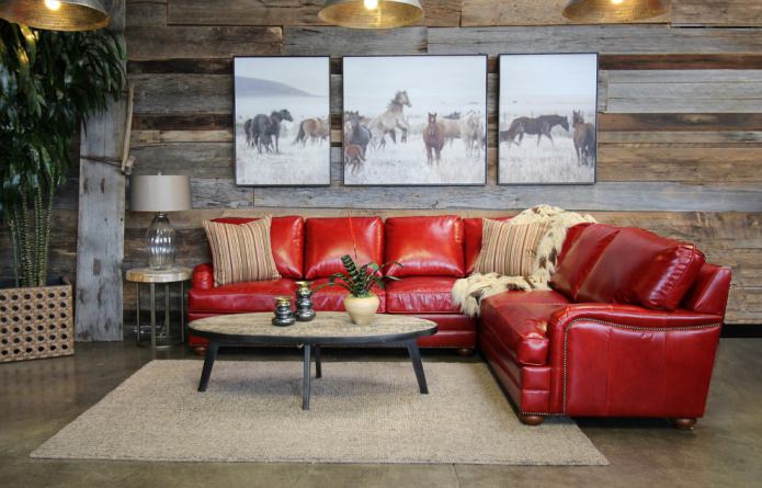 Piros kanapé a belső térben: típusok, kialakítás, tapétával és függönyökkel kombinálva