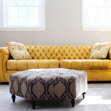 Dilaw na sofa sa interior: mga uri, hugis, materyales sa tapiserya, disenyo, shade, kombinasyon-4