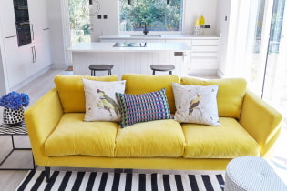 Sárga kanapé a belső térben: típusok, formák, kárpitanyagok, design, árnyalatok, kombinációk