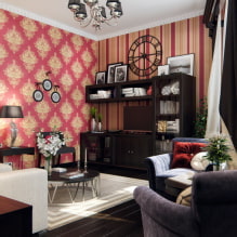 Piros tapéta a belső térben: típusok, design, kombináció a függönyök színével, bútorok-3