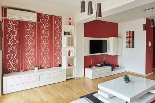 Piros tapéta a belső térben: típusok, tervezés, kombináció függönyök, bútorok színével
