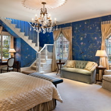 Плаве тапете: комбинације, дизајн, избор завеса, стил и намештај, 80 фотографија у унутрашњости -0