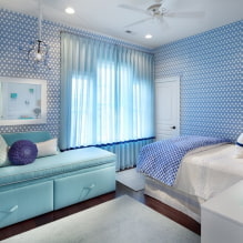 Blaue Tapeten: Kombinationen, Design, Auswahl an Vorhängen, Stil und Möbel, 80 Fotos im Innenraum -1