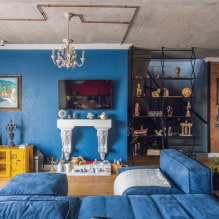 Blaue Tapeten: Kombinationen, Design, Auswahl an Vorhängen, Stil und Möbel, 80 Fotos im Innenraum -4