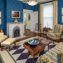 Плаве тапете: комбинације, дизајн, избор завеса, стил и намештај, 80 фотографија у унутрашњости -5