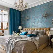 Плаве тапете: комбинације, дизајн, избор завеса, стил и намештај, 80 фотографија у унутрашњости -7