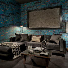 Blaue Tapeten: Kombinationen, Design, Auswahl an Vorhängen, Stil und Möbel, 80 Fotos im Innenraum -8