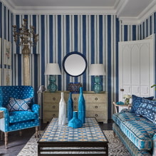 Blaue Tapeten: Kombinationen, Design, Auswahl an Vorhängen, Stil und Möbel, 80 Fotos im Innenraum -10