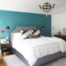 Turquoise wallpaper in the interior: types, design, combination with other colors, curtains, furniture-2