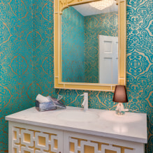 Turquoise wallpaper in the interior: types, design, combination with other colors, curtains, furniture-4