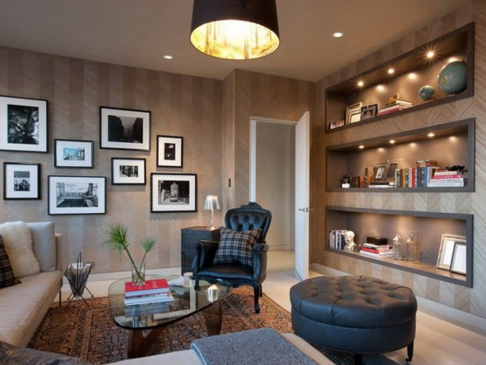 Braune Tapeten im Innenraum: Typen, Design, Kombination mit anderen Farben, Vorhänge, Möbel