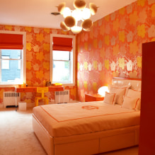 Orange wallpaper: mga uri, disenyo at guhit, shade, kombinasyon, larawan sa interior-0