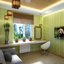 Light green wallpaper in the interior: types, design ideas, combination with other colors, curtains, furniture-1