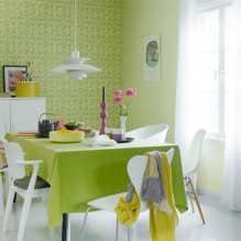 Light green wallpaper in the interior: types, design ideas, combination with other colors, curtains, furniture-5