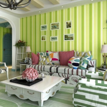 Világos zöld tapéta a belső térben: típusok, tervezési ötletek, kombináció más színekkel, függönyök, bútorok-6