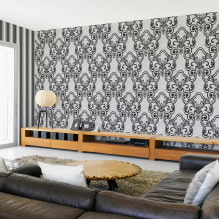 Wallpaper with monograms on the walls: types, color, combination, suitable curtains-3
