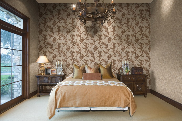 Wallpaper with monograms on the walls: types, color, combination, suitable curtains
