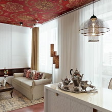 วอลเปเปอร์บนเพดาน: ประเภท, แนวคิดการออกแบบและภาพวาด, สี, วิธีติดฝ้าเพดาน wallpaper-7