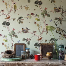 Wall decoration with wallpaper with birds: 59 modern photos and ideas-13